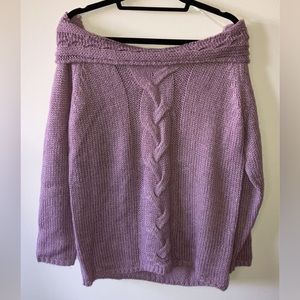 Limelush- Lavender Off The Shoulder Cable Knit Sweater- NWT